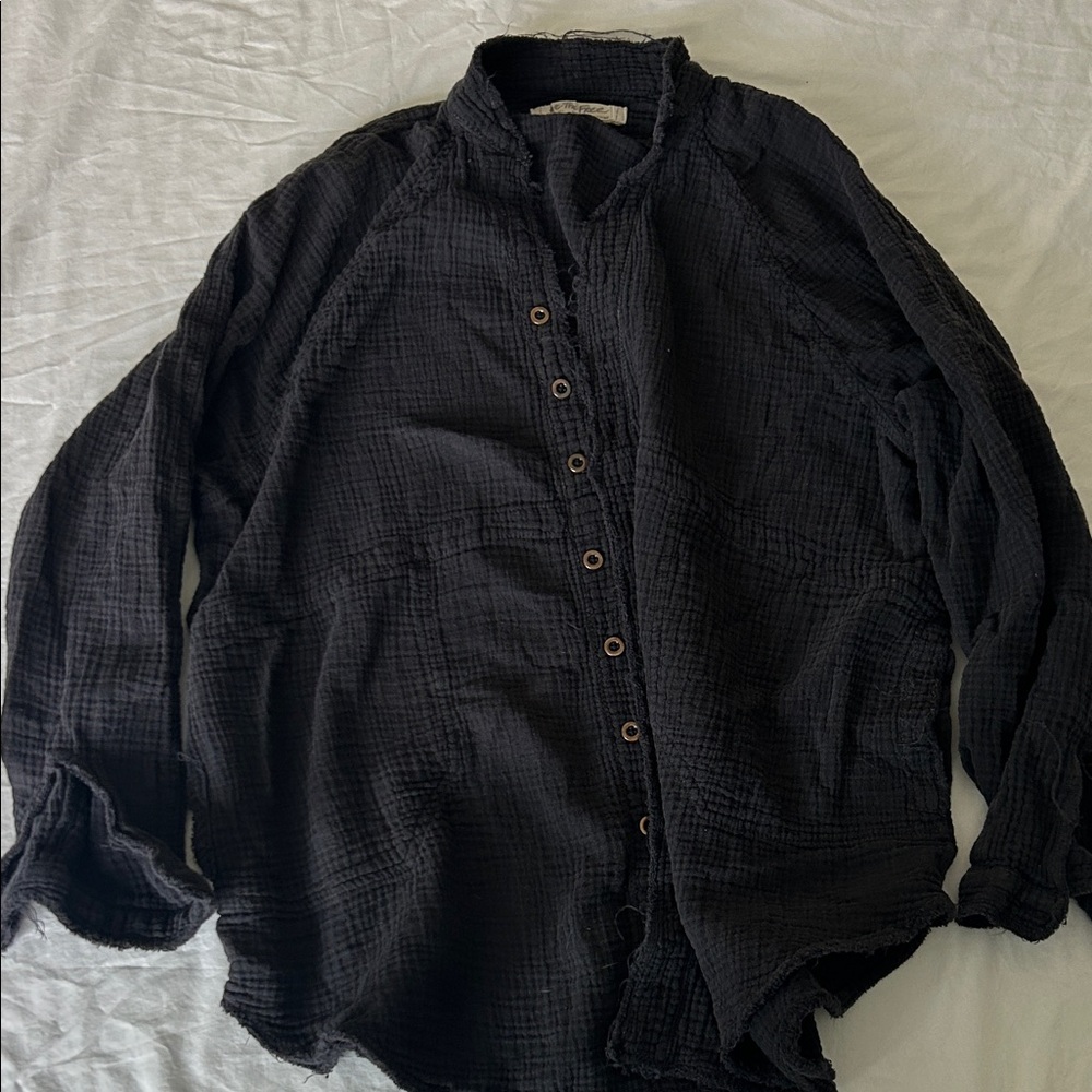 We The Free Black Button-Up Top